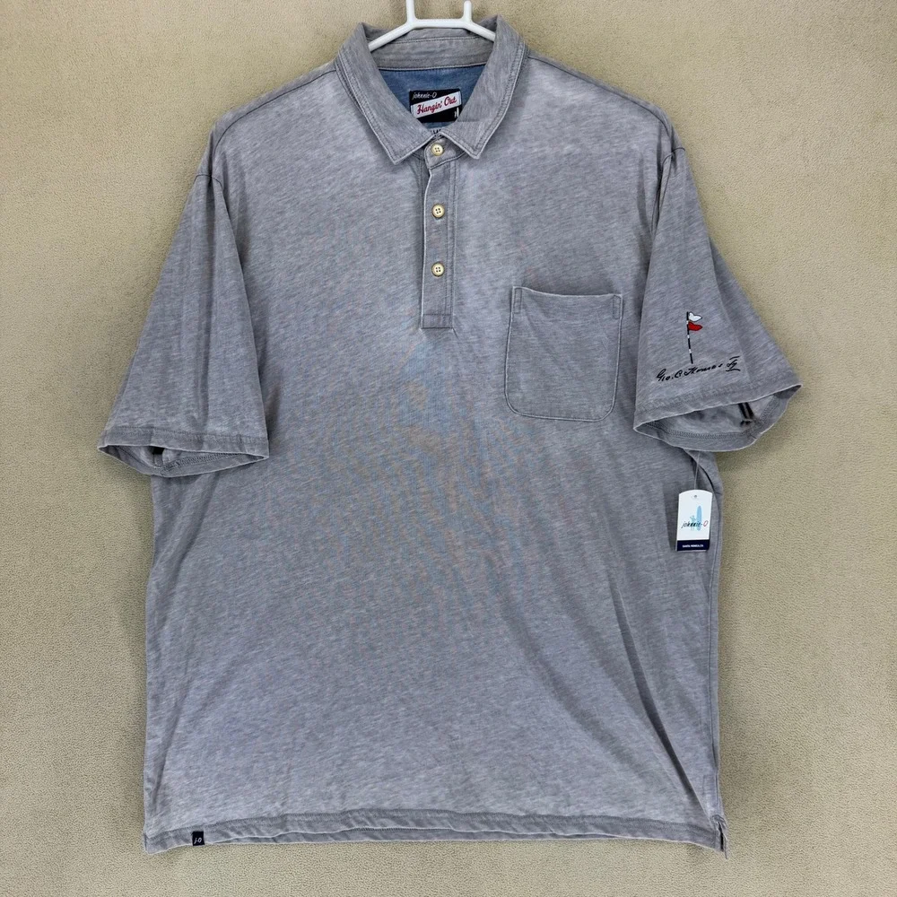Johnnie O Mens‎ XLarge Hangin Out Golf Polo Shirt Steel Grey Pocket Embroidered